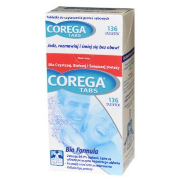 Corega Tabs Bio Formula, tabletki przeciwbakteryjne do czyszczenia protez zębowych 4w1, 136 szt.