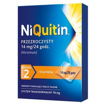 Niquitin przezroczysty, 14 mg/24 h, system transdermalny 78 mg, stopień 2, plastry, 7 szt.