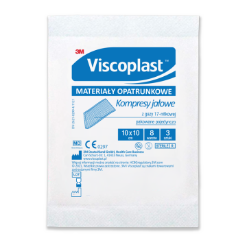 Viscoplast, jałowe kompresy gazowe z gazy bawełnianej, 17-nitkowe, 8 warstw, 10 cm x 10 cm, 3 szt.