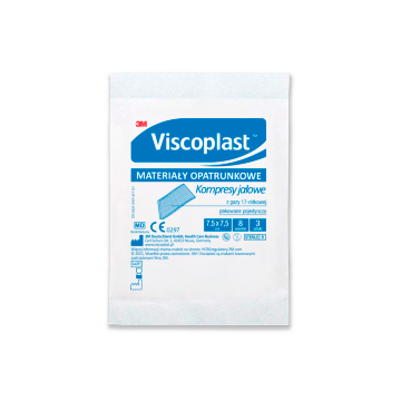 Viscoplast, jałowe kompresy gazowe z gazy bawełnianej, 17-nitkowe, 8 warstw, 7,5 cm x 7,5 cm, 3 szt.