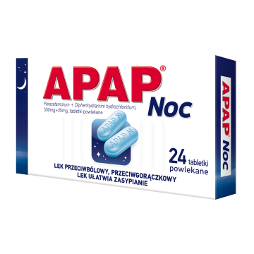 Apap Noc, 500 mg + 25 mg, tabletki powlekane, 24 szt.