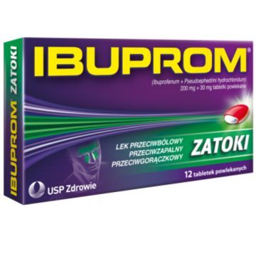 Ibuprom Zatoki, 200 mg + 30 mg, tabletki powlekane, 12 szt.