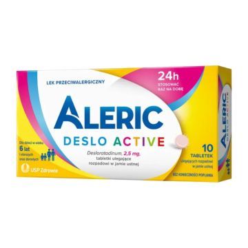 Aleric Deslo Active 2,5mg, 10 tabletek, na alergię i katar sienny dla dzieci