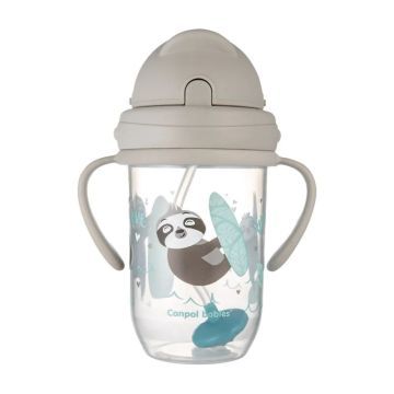 Canpol Babies, kubek niekapek z rurką i odważnikiem, szary, 270ml