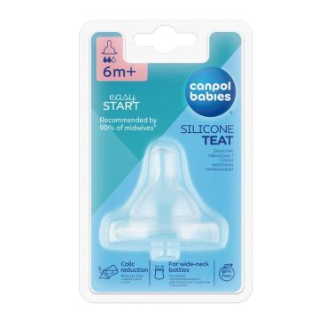 Canpol EasyStart, silikonowy smoczek do butelek szerokich, średni, 6-12 m, 1 szt.