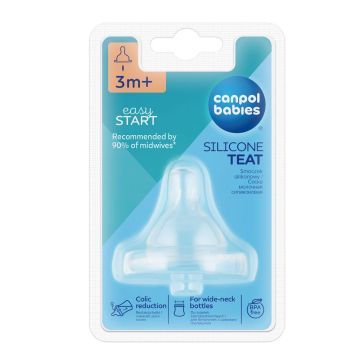 Canpol EasyStart, silikonowy smoczek do butelek szerokich, trójprzepływowy, 3 m+, 1 szt.