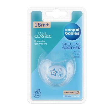 Canpol Newborn Baby, silikonowy, anatomiczny smoczek uspokajający, niebieski, 18m+, 1 szt.