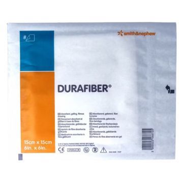 Durafiber, opatrunek włókninowy, żelowy, chłonny, 15 x 15 cm, 1 szt. (z opakowania 5 szt.)