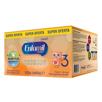 Enfamil 3 Premium MFGM, mleko, pow.1 r.z.,3200 g (4x800g)