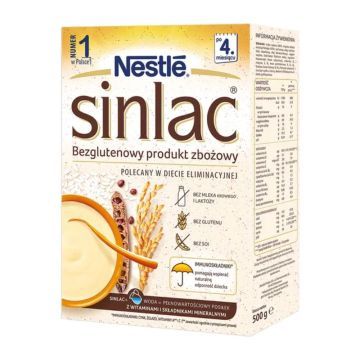 Nestle Sinlac, produkt zbożowy bezglutenowy dla niemowląt, po 4 m., 500 g