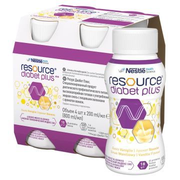 Resource Diabet Plus, dieta kompletna w płynie, smak waniliowy, 4 x 200 ml 