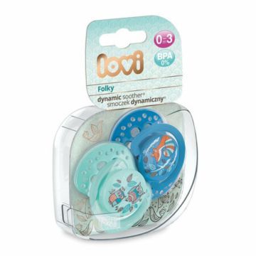 Lovi Folky, silikonowy smoczek dynamiczny, boy, 0-3 m, 2 szt.