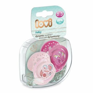 Smoczek silikonowy dynamiczny LOVI 0-3 m 2 szt. Folky Girl