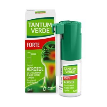 Tantum Verde Forte, 3 mg/ml, aerozol do stosowania w jamie ustnej i gardle, 15 ml
