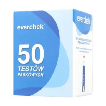 Test paskowy do monitorowania stężenia glukozy we krwi Everchek, 50 pasków