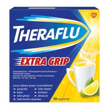 Theraflu ExtraGRIP, 650mg+10mg+20mg, proszek w saszetkach do sporządzania roztworów doustnych, 10 szt.