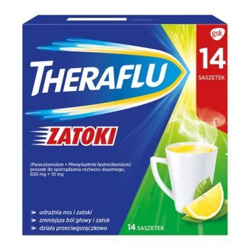 Theraflu Zatoki, 650 mg+10 mg, proszek do sporządzenia roztworu doustnego, 14 saszetek