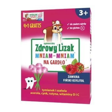 Zdrowy Lizak MniamMniam,na gardlo,malina,4szt+1szt,PR.773/19