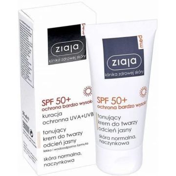 Ziaja Med, tonujący krem do twarzy, SPF 50+, odcień naturalny, skóra normalna/naczynkowa, 50 ml