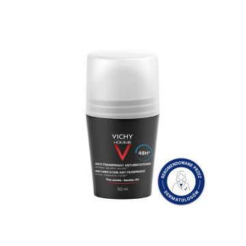 Vichy Homme, dezodorant-antyperspirant 48h, skóra wrażliwa, roll-on, 50 ml