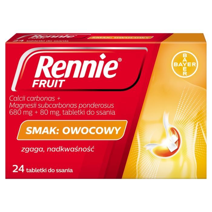 Rennie Fruit, 680 mg + 80 mg, tabletki do ssania, smak owocowy, 24 szt. main product photo