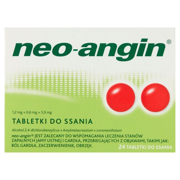 Neo-Angin, 1,2 mg+0,6 mg+5,9 mg, tabletki do ssania, 24 szt. main product photo