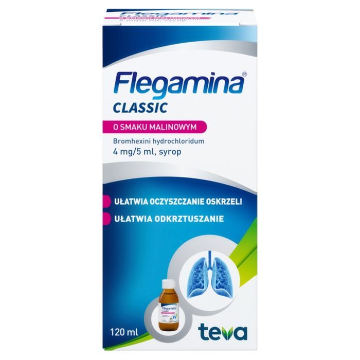Flegamina, 4 mg/5 ml, syrop o smaku malinowym, 120 ml main product photo