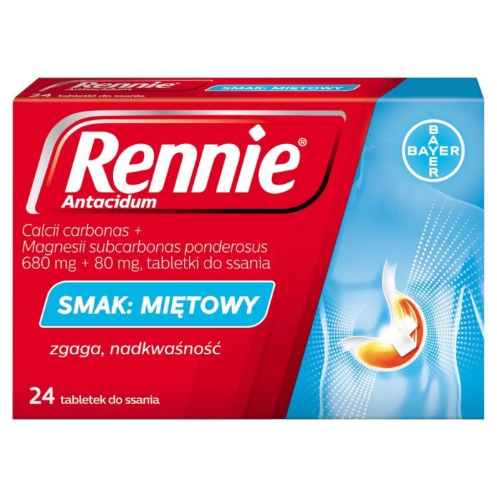 Rennie Antacidum, 680 mg+80 mg, tabletki do ssania, smak miętowy, 24 szt. main product photo