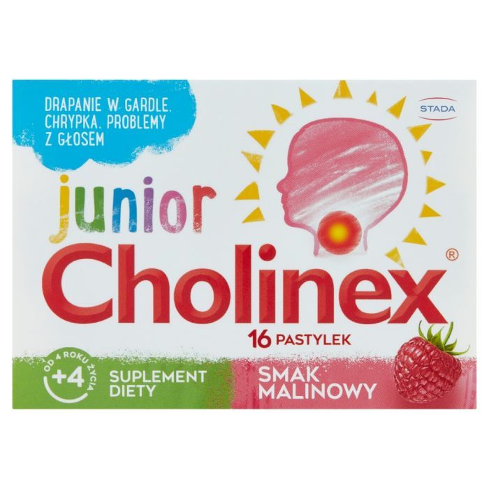 Cholinex Junior, pastylki do ssania, smak malinowy, 16 szt. main product photo
