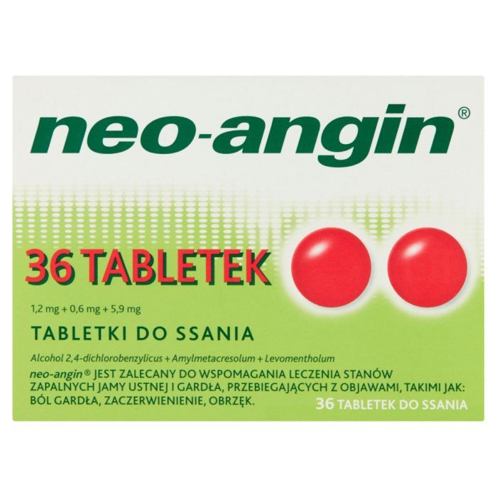 Neo-Angin, 1,2 mg+0,6 mg+5,9 mg, tabletki do ssania, 36 szt. main product photo