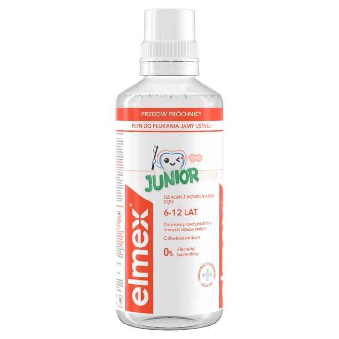 Elmex Junior, płyn do płukania jamy ustnej z aminofluorkiem, dla dzieci w wieku 6-12 lat, 400 ml main product photo