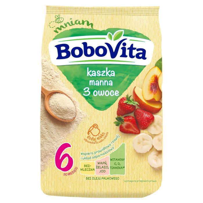 BoboVita, kaszka manna, 3 owoce, 6 m+, 180 g main product photo