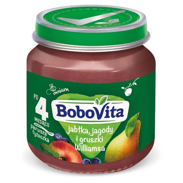 BoboVita, jabłka, jagody i gruszki Williamsa, 4 m+, 125 g main product photo