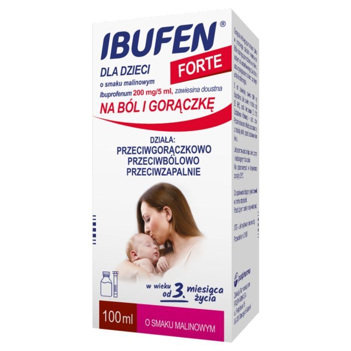 Ibufen dla dzieci FORTE o smaku malinowym, 200 mg/5 ml, zawiesina doustna, 100 ml main product photo