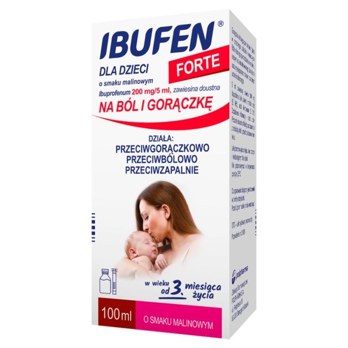 Ibufen dla dzieci FORTE o smaku malinowym, 200 mg/5 ml, zawiesina doustna, 100 ml main product photo