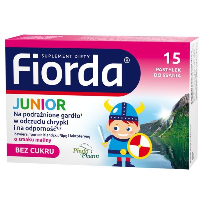 Fiorda Junior, pastylki do ssania o smaku malinowym, 15 szt. main product photo