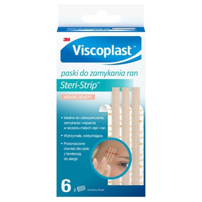 Viscoplast Steri-Strip, paski do zamykania ran, 6 mm x 75 mm, cieliste, 6 szt. main product photo