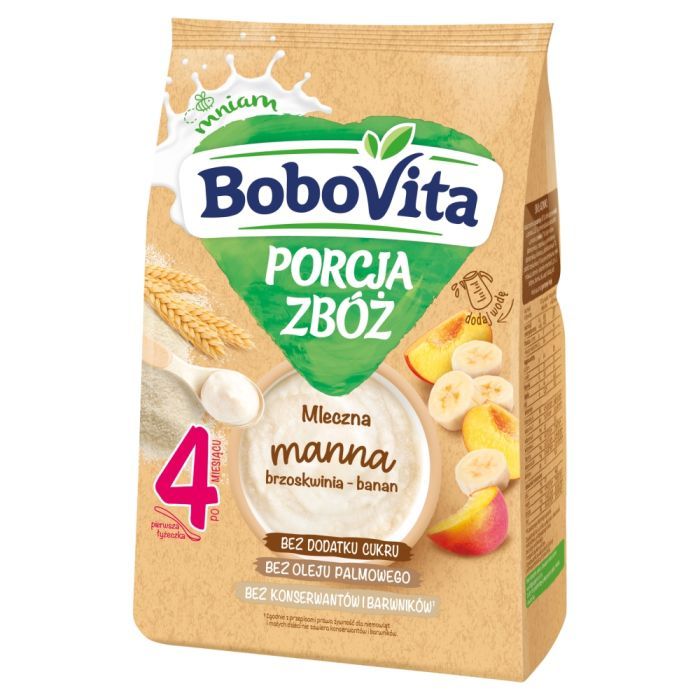 BoboVita Porcja Zbóż, kaszka mleczna, bananowo-brzoskwiniowa, manna, 4m+, 210 g main product photo