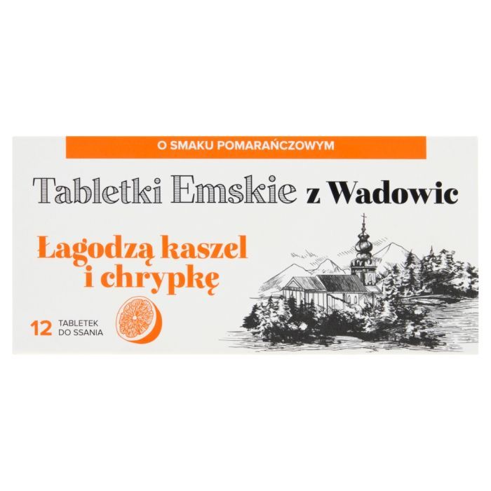 Tabletki Emskie z Wadowic, tabletki do ssania, o smaku pomarańczowym, 12 szt. main product photo