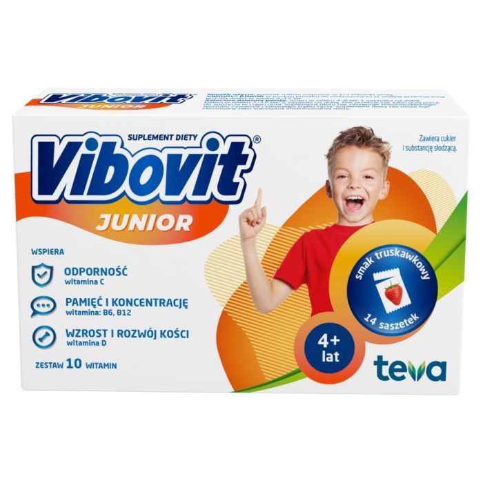 Vibovit Junior proszek o smaku truskawkowym, 14 sasz. main product photo