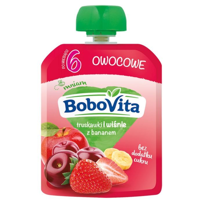 BoboVita, truskawki i wiśnie z bananem, mus, 6 m+, 80 g main product photo