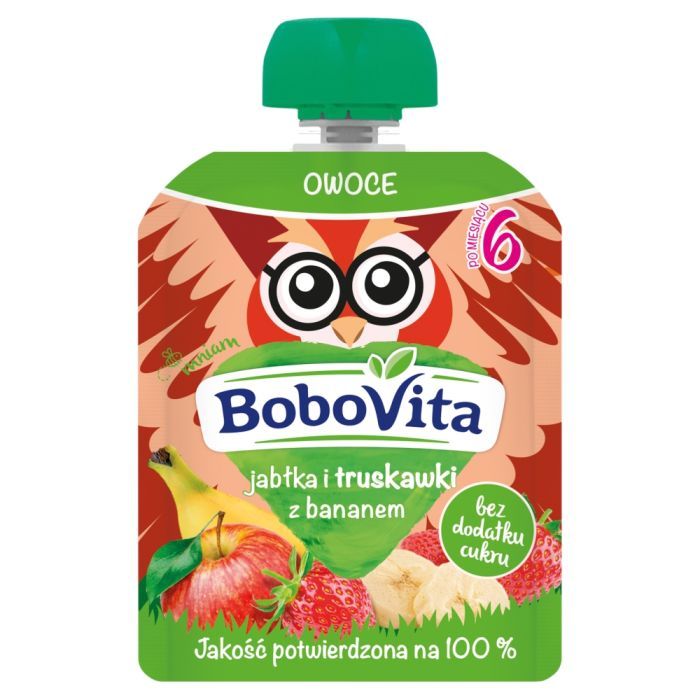 BoboVita, jabłka i truskawki z bananem, mus, 6 m+, 80 g main product photo