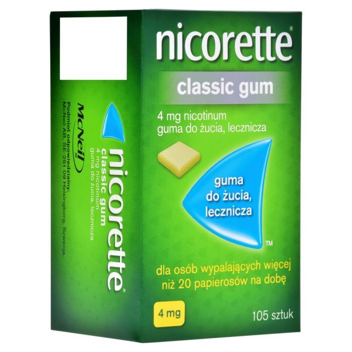 Nicorette Classic Gum, 4 mg, guma do żucia, 105 szt. main product photo