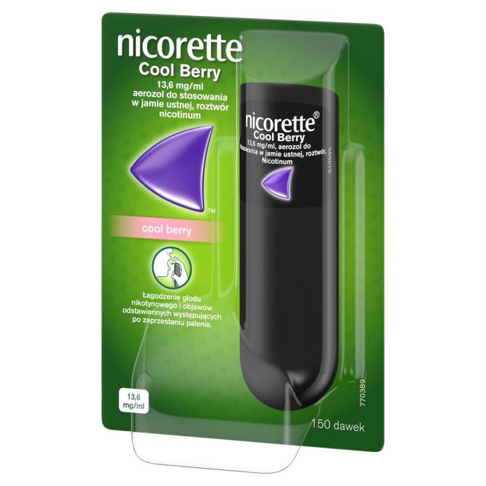 Nicorette Cool Berry, 13,6 mg/ml, aerozol do stosowania w jamie ustnej, 150 dawek main product photo