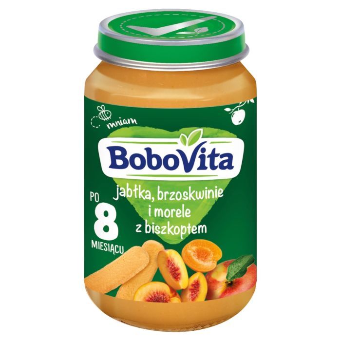 BoboVita, jabłka, brzoskwinie i morele z biszkoptem, 8 m+, 190 g main product photo