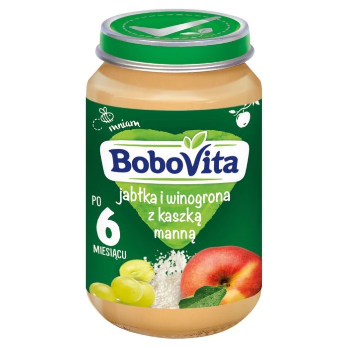 BoboVita, deserek jabłka i winogrona z kaszką manną, 6 m+, 190 g main product photo