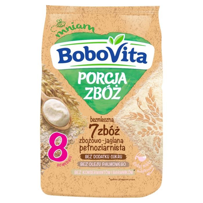 BoboVita Porcja Zbóż, kaszka bezmleczna 7 zbóż, zbożowo-jaglana pełnoziarnista, 8 m+, 170 g main product photo