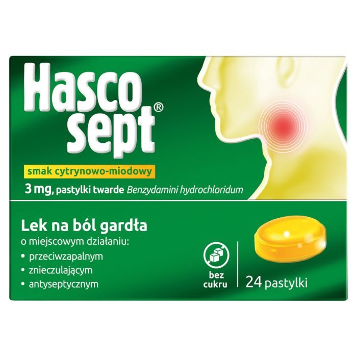 Hascosept smak cytrynowo-miodowy, 3 mg, pastylki twarde, 24 szt. main product photo