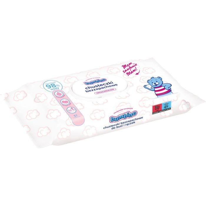 Bambino, chusteczki bezzapachowe do twarzy i rąk, 57 szt. main product photo