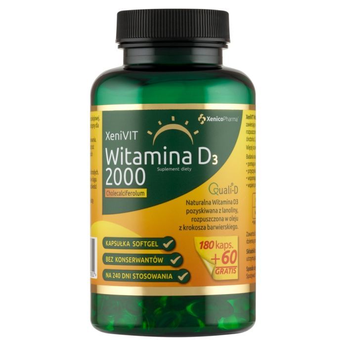 XeniVIT Witamina D 2000, kapsułki miękkie, 240 szt. (180 szt. + 60 szt.) main product photo